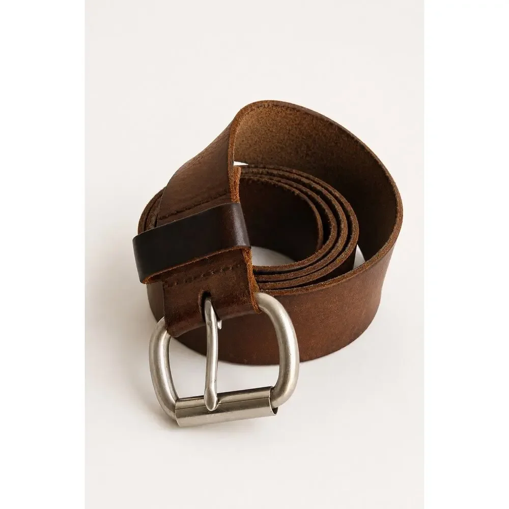 Abercrombie & Fitch Genuine Leather Belt – Distressed Brown | Silver Buckle